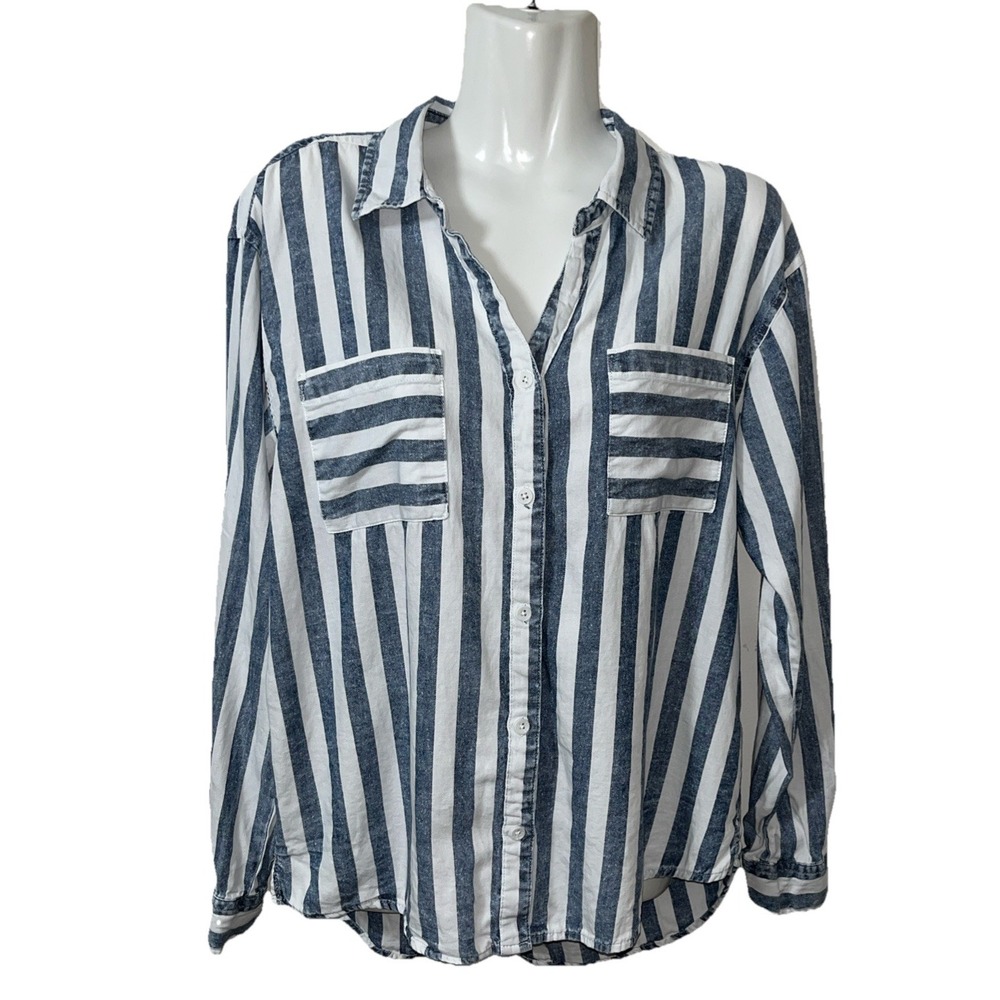 Thread & Supply Women's Top‎ S Blue White Striped